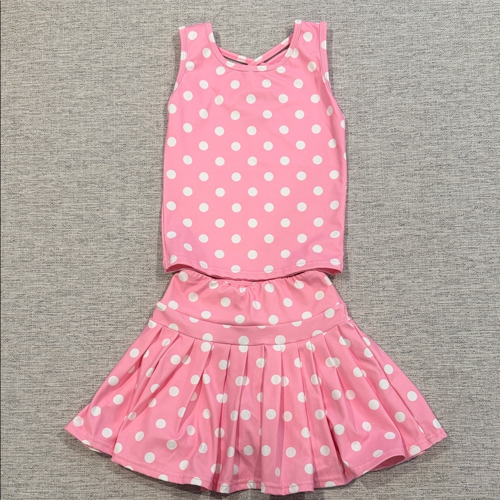 Darling Daisy Eliza Cate and Co Pink Polka Dot Tank & Skirt Set